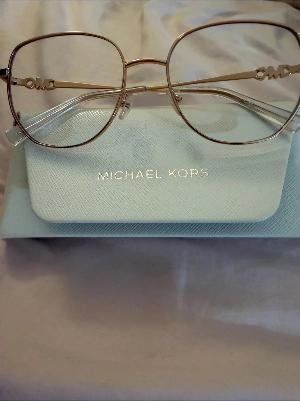 Michael Kors Rose Gold Wireframe Glasses with Clear Temples